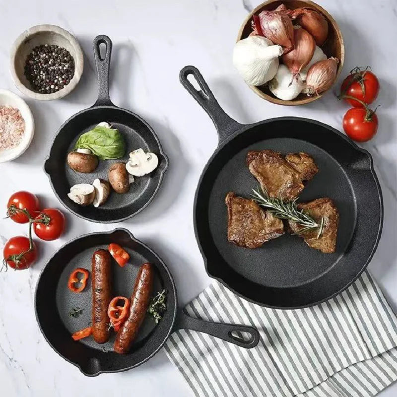 "3-piece cast iron cookware set, uncoated cast iron pan collection, 6-inch/8-inch/10-inch cast iron skillets, frying pans