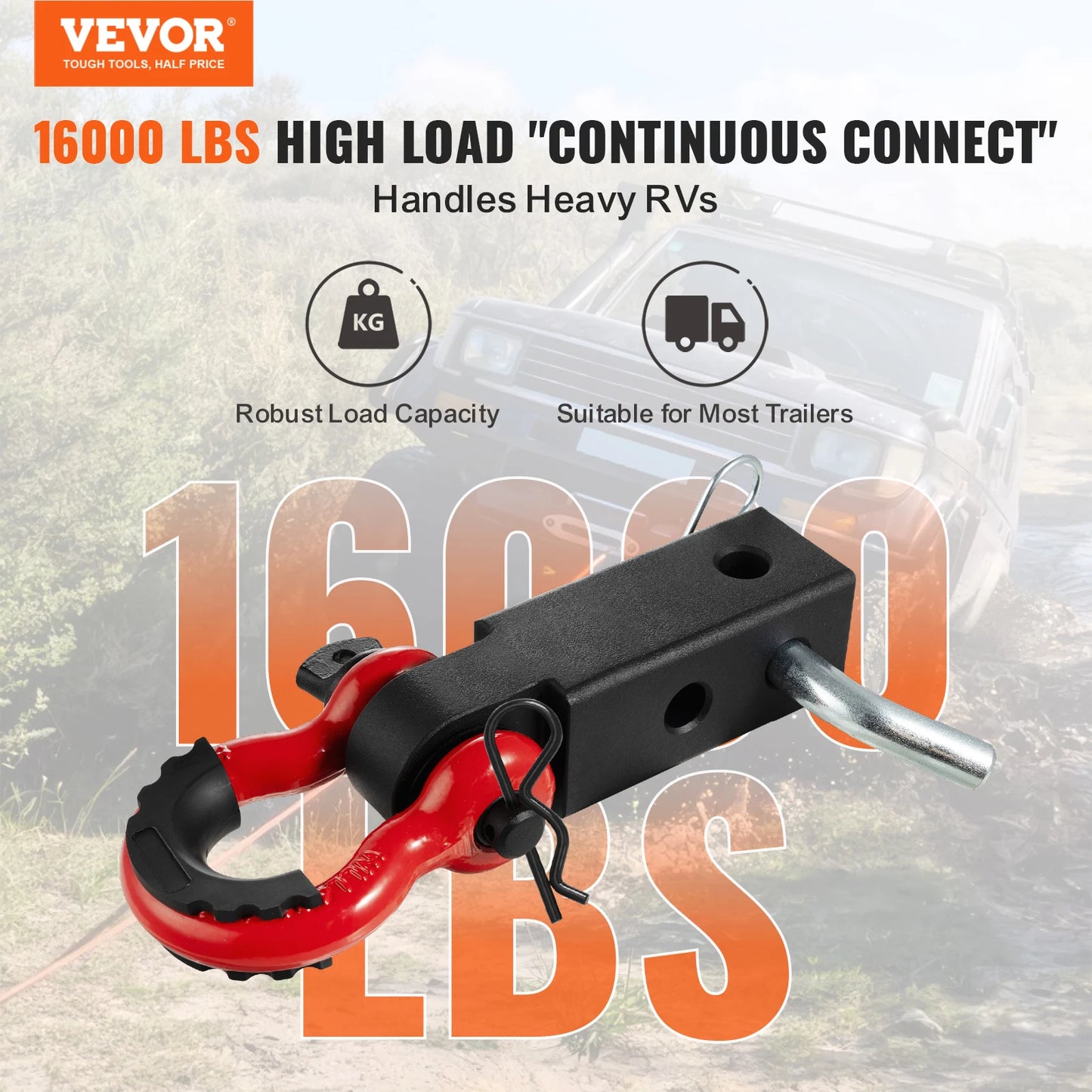 VEVOR 2in D-Ring Shackle Hitch Receiver with Trailer Hitch Lock Pin Towing Accessories for Trucks Off-Road Vehicle Recovery