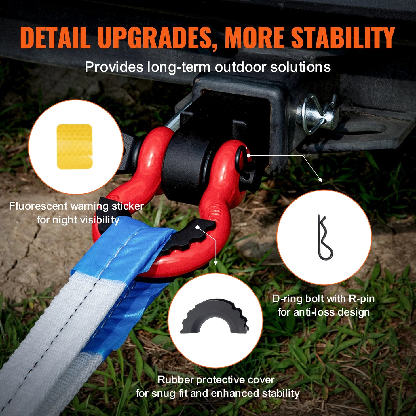 VEVOR 2in D-Ring Shackle Hitch Receiver with Trailer Hitch Lock Pin Towing Accessories for Trucks Off-Road Vehicle Recovery