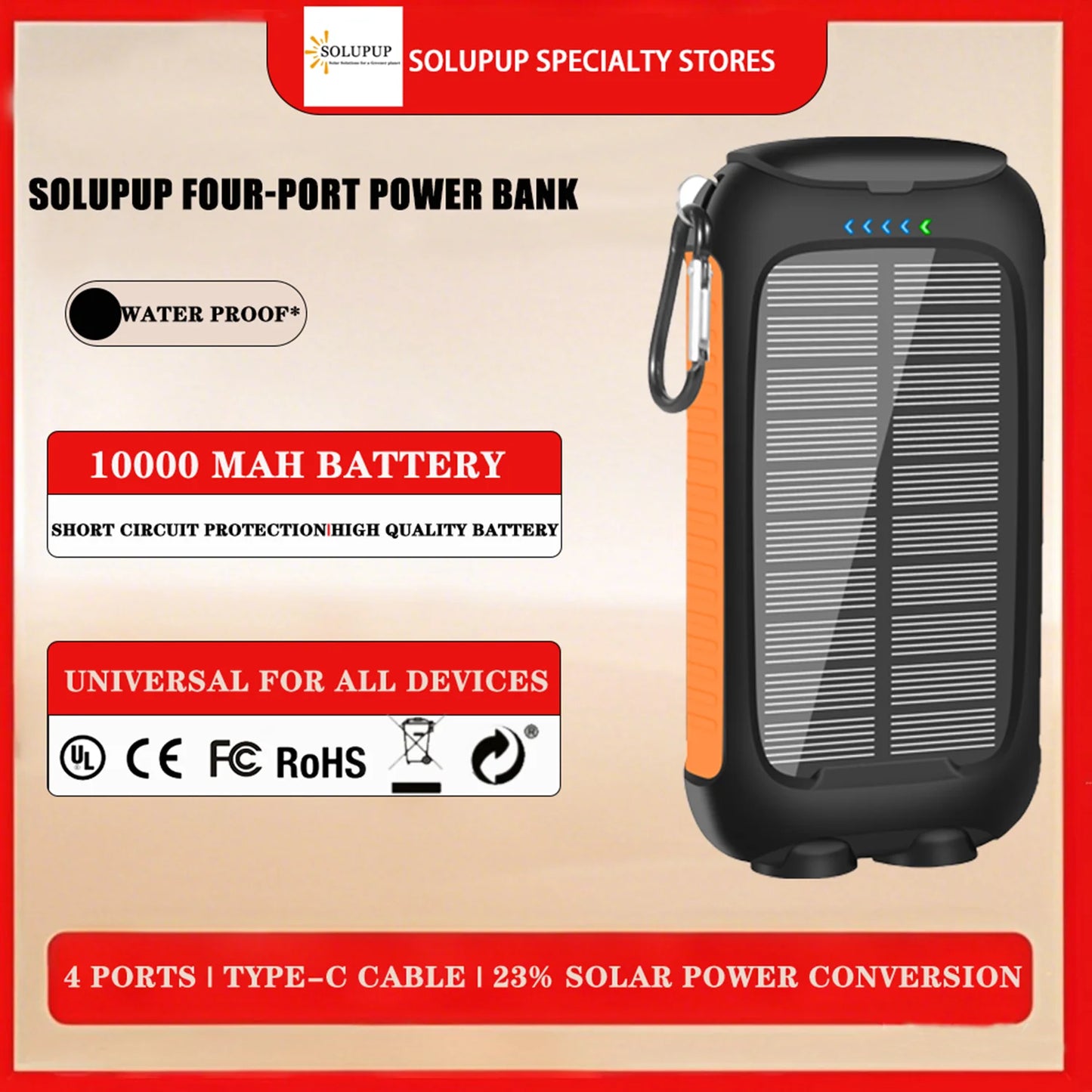 Waterproof Solar Power Bank