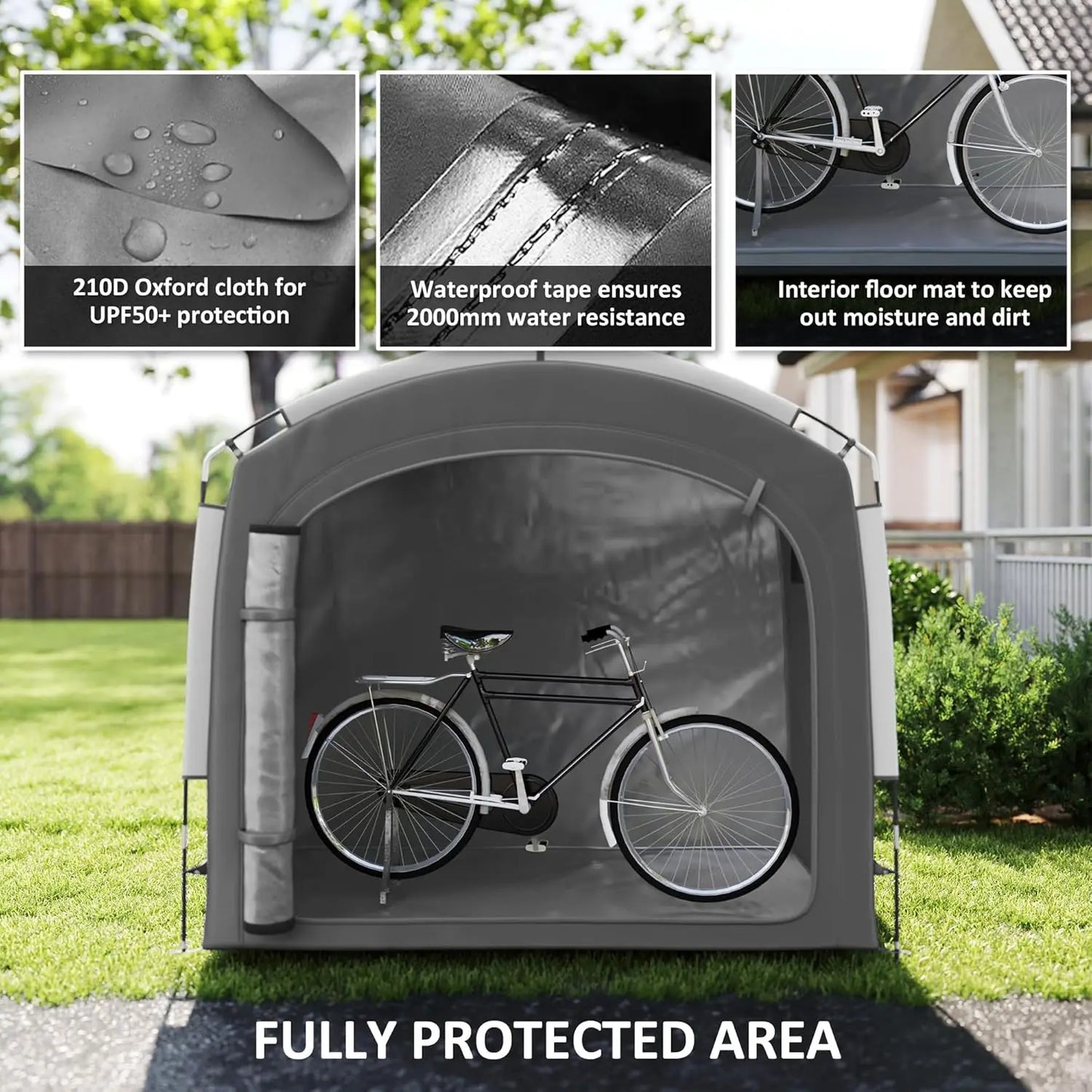 Bike Storage Tent, Portable Bicycle Storage Shed, Waterproof Outdoor Bike Cover with 210D Oxford Fabric and Carry Bag Tools