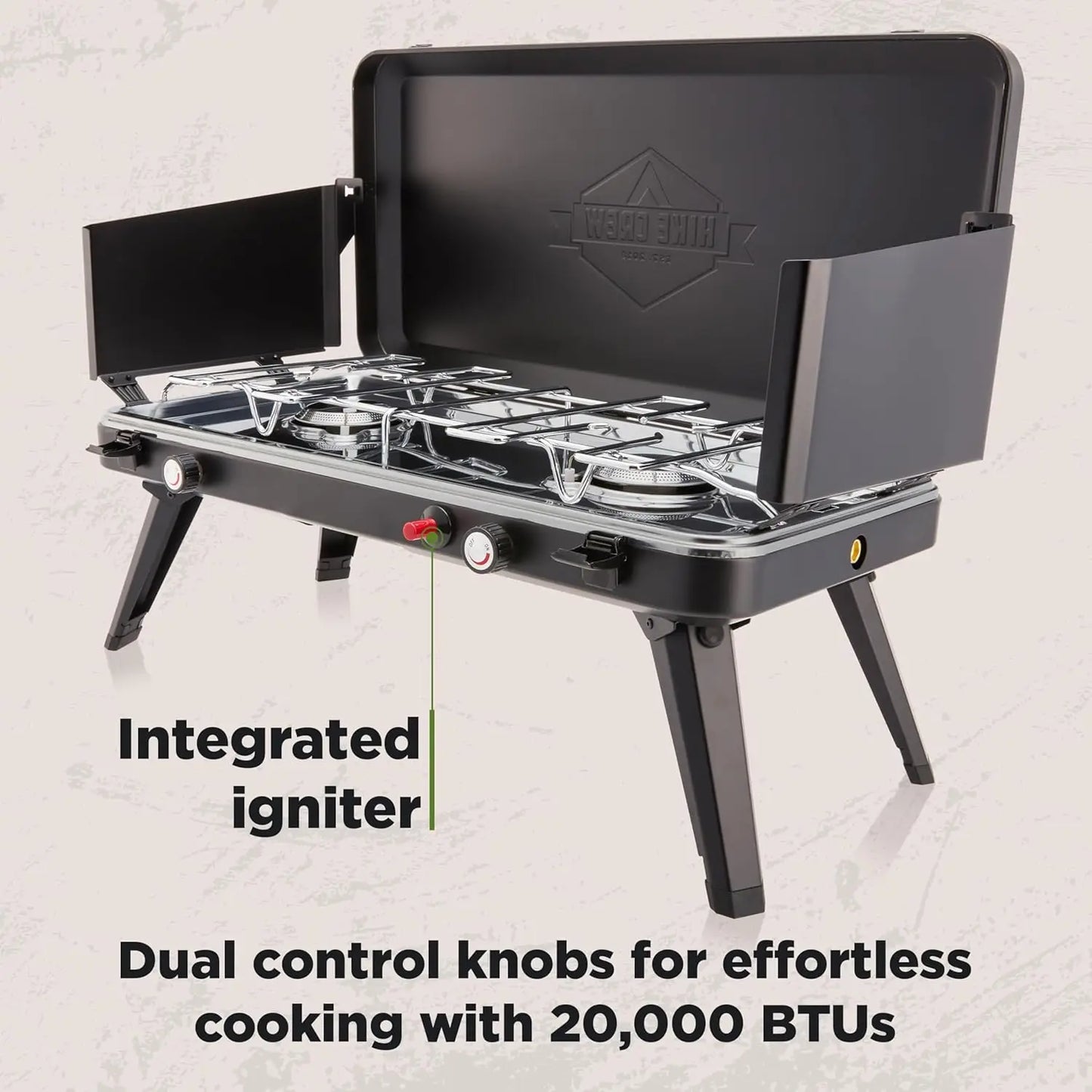 Hike Crew 2-Burner 20,000 BTU Gas Camping Stove, Propane Portable Grill with Igniter & More!