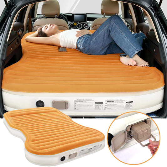QDH SUV Air Mattress Double Size Thickened Flocked Car Mattress with Built-in Pump, Portable Inflatable Bed, 660lb Capacity