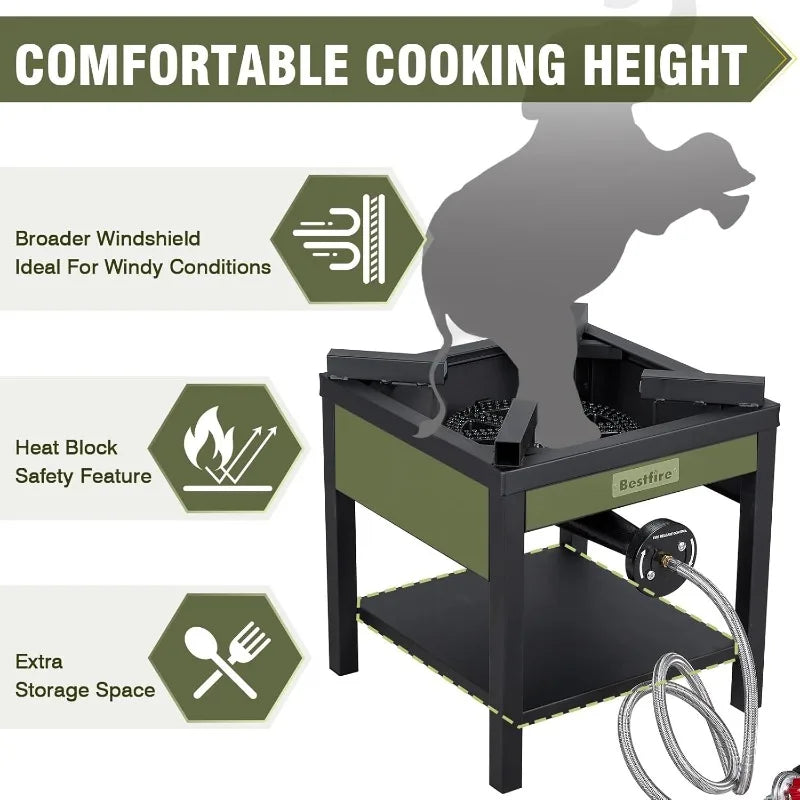 BESTFIRE 260,000 BTU Outdoor Propane Gas Stove with 0-30 PSI Adjustable Regulator and Steel-Braided Hose for Outdoor  Cooking