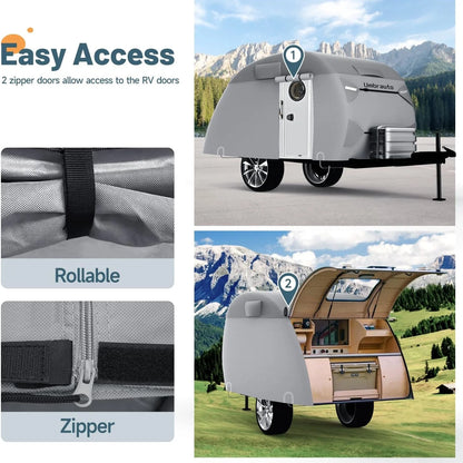 Umbrauto Teardrop Travel Trailer Cover , 7 Layers Top Heavy Duty Waterproof Camper Cover with Windproof Strap