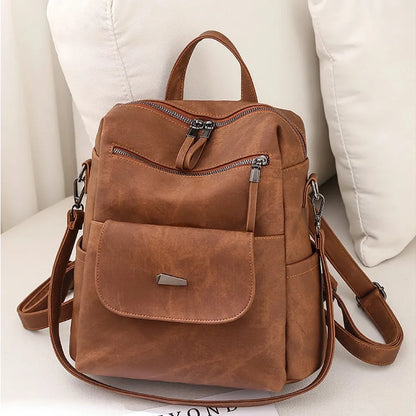 Backpack Purse for Womens, Waterproof PU Leather Backpacks Handbags, Ladies Casual Shoulder Bags Brown（No shipment on weekends）