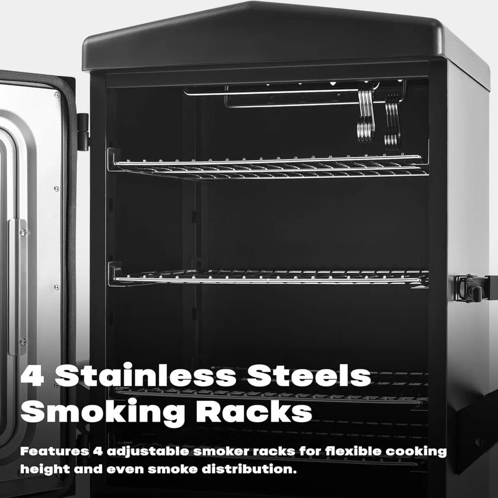Propane Smoker with Cover, Vertical Gas Smokers Grill with Temperature Control Outdoor Heavy Duty Three Removable Smoking Shelve