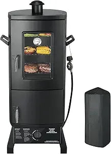 Propane Smoker with Cover, Vertical Gas Smokers Grill with Temperature Control Outdoor Heavy Duty Three Removable Smoking Shelve