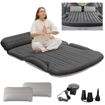 QDH SUV Air Mattress Thickened Double-Sided Flocking Camping Bed with 2 Pillows & Pump for SUV Trunk & Rear Seat (Dark Gray)