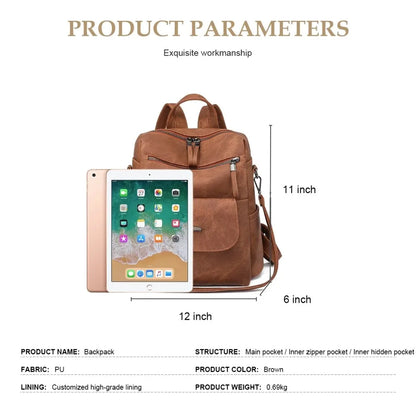 Backpack Purse for Womens, Waterproof PU Leather Backpacks Handbags, Ladies Casual Shoulder Bags Brown（No shipment on weekends）