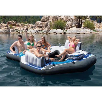 Intex Blue Tropic Inflatable 5 Person Raft or Swimming Pool Island Water Floating Lounger Raft with Backrests, Built in Cooler