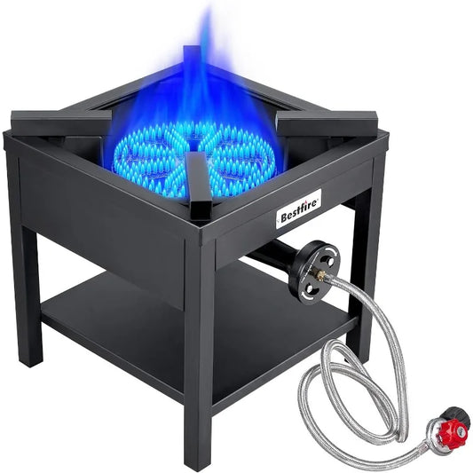 BESTFIRE 260,000 BTU Outdoor Propane Gas Stove with 0-30 PSI Adjustable Regulator and Steel-Braided Hose for Outdoor  Cooking