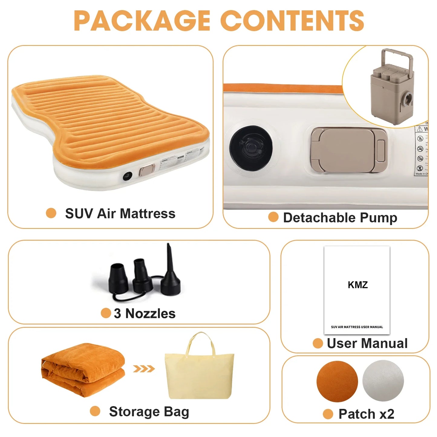 QDH SUV Air Mattress Double Size Thickened Flocked Car Mattress with Built-in Pump, Portable Inflatable Bed, 660lb Capacity