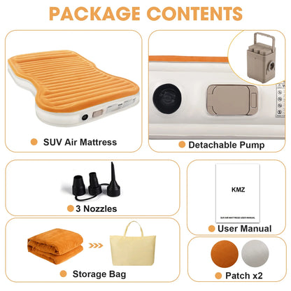 QDH SUV Air Mattress Double Size Thickened Flocked Car Mattress with Built-in Pump, Portable Inflatable Bed, 660lb Capacity