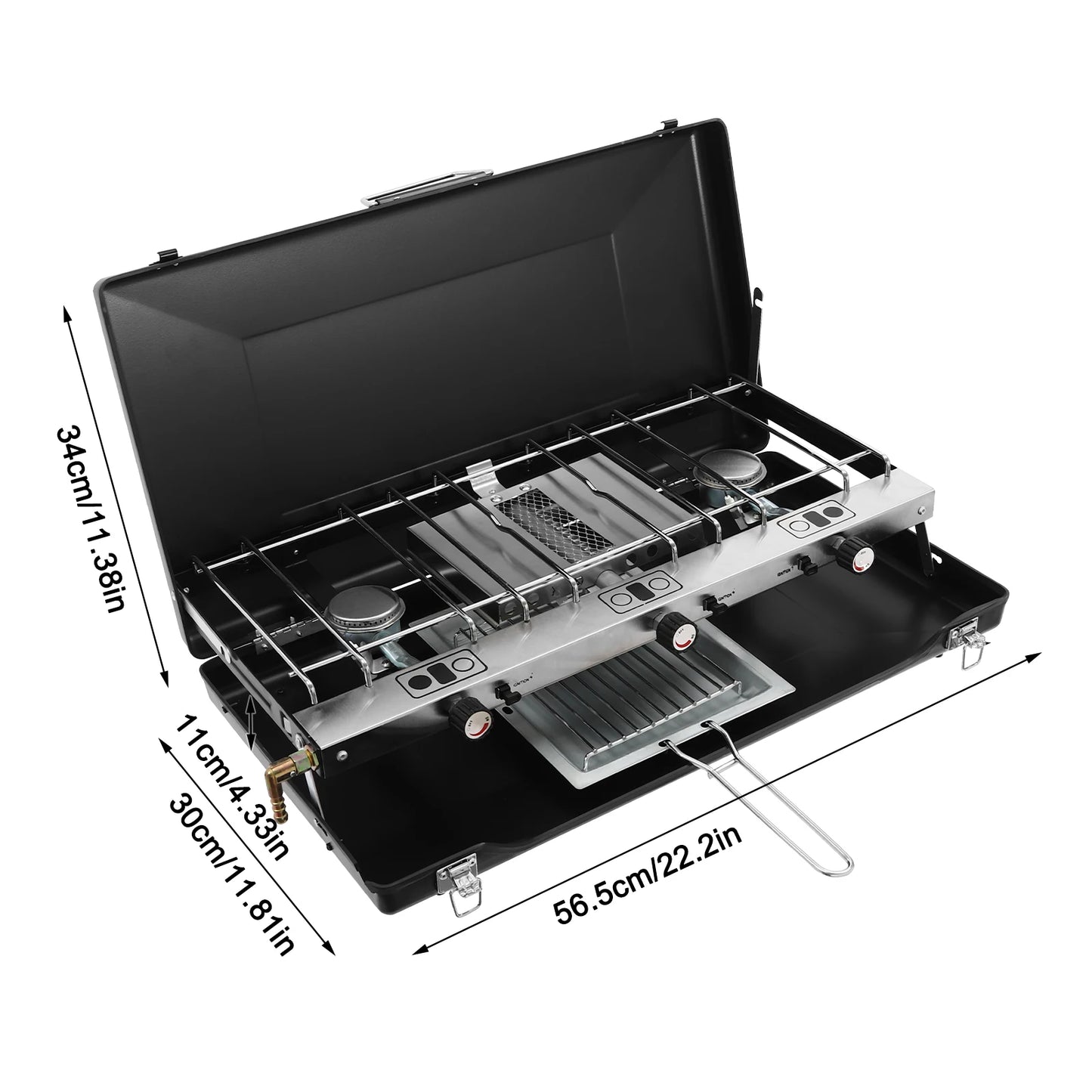 [Outdoor Campfire Grill] 3-Burner Durable Cold-Rolled Steel Grill - Windproof Lid for Camping & Outdoor Cooking