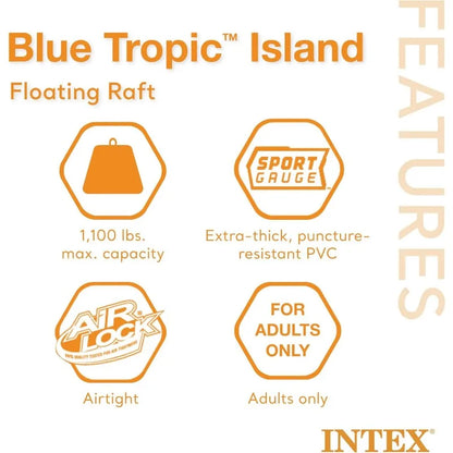Intex Blue Tropic Inflatable 5 Person Raft or Swimming Pool Island Water Floating Lounger Raft with Backrests, Built in Cooler
