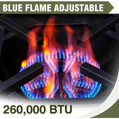 BESTFIRE 260,000 BTU Outdoor Propane Gas Stove with 0-30 PSI Adjustable Regulator and Steel-Braided Hose for Outdoor  Cooking
